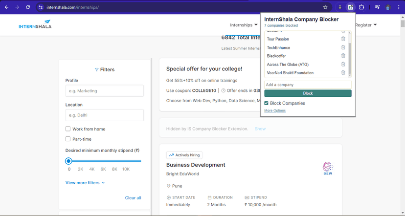 Internshala Company Blocker
